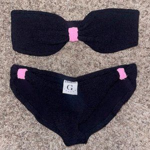 Hunza G bandeau bikini (black and pink)